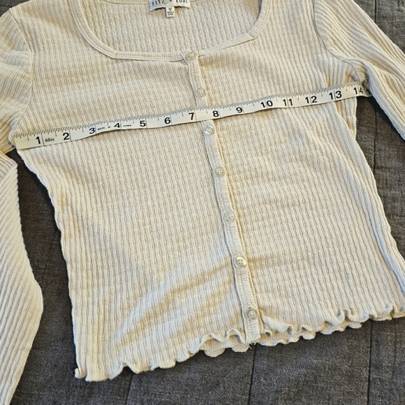 Fitz + Eddi | Cropped Ruffle Lettuce Edge Button Down Scoop Neck Cardigan - Picture 8 of 8